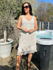 Antique Cream Multi Pattern Crochet Dress Oakley