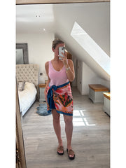 Teal Tropical Parrot Motif Wrap Skirt