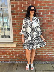 White Patterned Pleat Detail Dress Rose