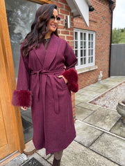 Wine Luxury Faux Fur Cuffed Coat Valentina
