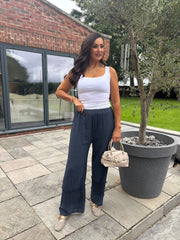 Navy Crochet Detail Trousers Thelma