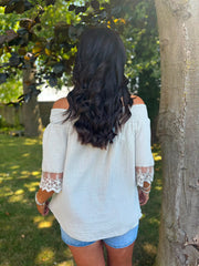 Stone Bubble Cotton Lace Trim Top Adele