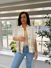 White Embroidered Trim Shirt Rhodes