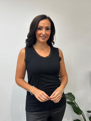 Black Ribbed Lace Vest Trina