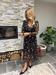 Black Polka Dot Belted Mesh Dress Alana