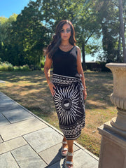 Monochrome Longline Celestial Sun Wrap Skirt