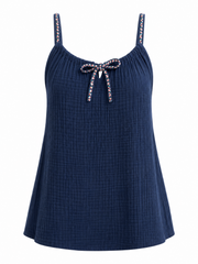 Navy Bubble Cotton Tie Detail Vest Miley