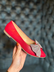Red Diamante Bow Flats