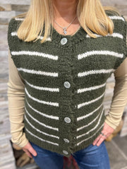 Khaki Stripe Knitted Waistcoat Emily