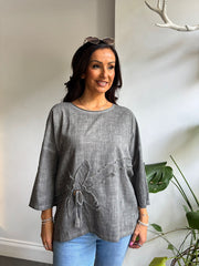Charcoal Distressed Floral Top Danica