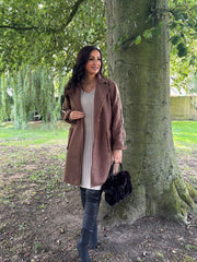 Chocolate Boucle Stripe Detail Coat Mia