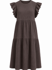 Chocolate Frill Sleeve Bubble Cotton Dress Mae