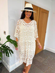 Stone Short Sleeve Crochet Dress Oakley