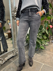 Grey Wide Leg Diamante Heart Jeans