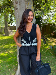 Black Contrast Trim Waistcoat Jan