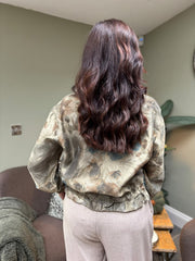Sage Shimmer Floral Bomber Jacket Adele