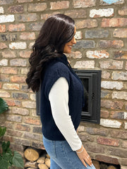 Navy Sleeveless Knitted Hoodie Sherida