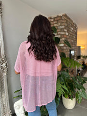 Pink Open Knit Mesh Top Leah