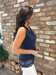 Navy Ribbed Lace Trim Vest Primrose