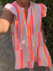 Lipstick Bubble Cotton Striped Dress Crystal