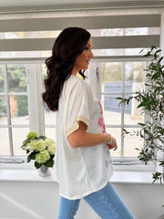 White Floral V Neck Tee Yara