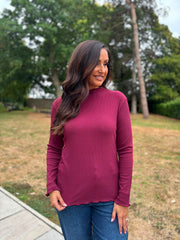 Wine Ribbed Flute Neck Top Charlotte