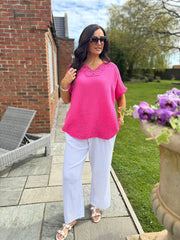 White Bubble Cotton Trousers