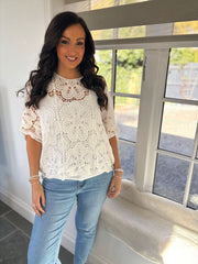White Batwing Floral Crochet Eloise