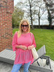 Pink Shimmer Loose Weave Top Jasmine