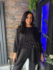 Black Sequin Panel Sweat Top Mandy