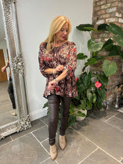 Chocolate Floral Leopard Top Theresa