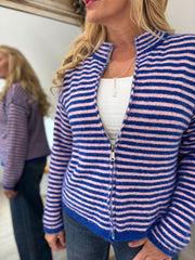 Royal Blue Striped Zip Knit April