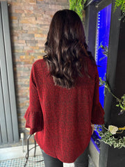 Red Frill Sleeve Shimmer Top Pamela
