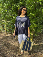 Navy Butterfly Crepe Top Gail