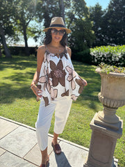 Chocolate Broderie Floral Vest Top Becky
