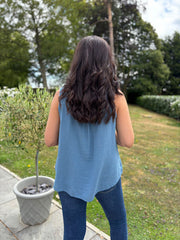 Denim Flower Detail Vest Top Nina