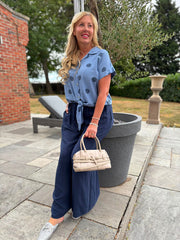 Denim Polka Dot Tie Front Blouse Tiana