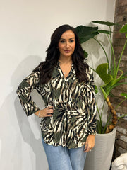 Khaki Brushed Animal Blouse Gloria