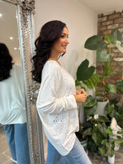 White Foil Hearts Knit Denise