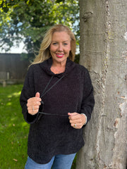 Black Chenille Silver Fleck Hoodie Lisa