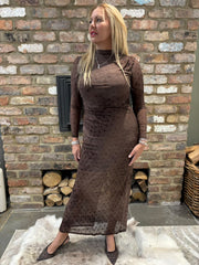 Chocolate Polka Dot Mesh Dress Joanna