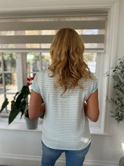 Blue Pinstripe Button Detail Tee Kennedy