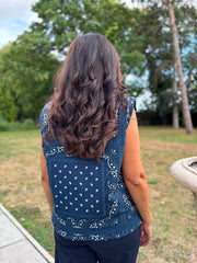 Navy Sleeveless Paisley Top Caitlyn