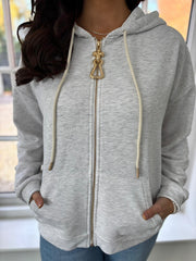 Grey Luxe Gold Charm Zip Hoodie Demi