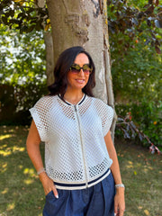 White Crochet Net Sleeveless Jacket Sharon