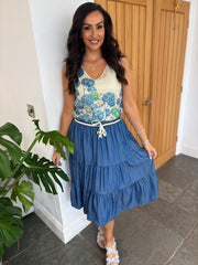 Denim Tiered Pull On Skirt Cady