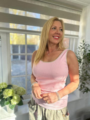 Pink Gold Trim Ribbed Vest Maria
