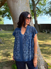 Navy Bubble Cotton Paisley Top Sammie