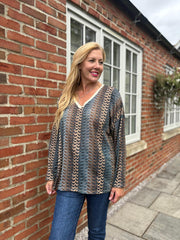 Denim Blue Pattern Stripe Shimmer Top Freya
