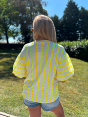 Neon Yellow Puff Sleeve Striped Top Erin